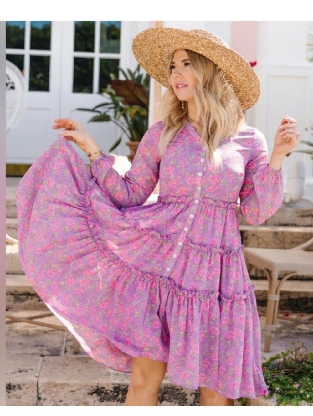 Ivy City Co. Lydia Dress Purple Pink Floral Tiered Size XXL